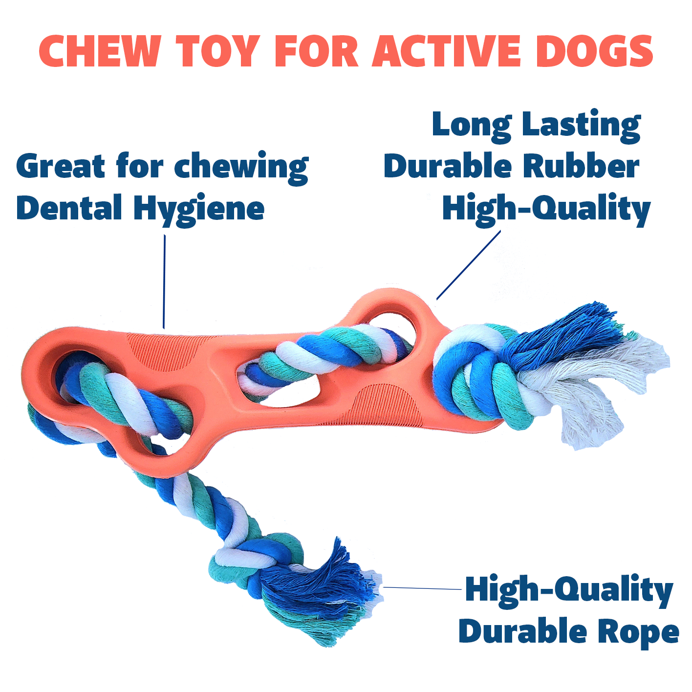 Rubber Bone Chew Toy with Tug Rope thumbnail