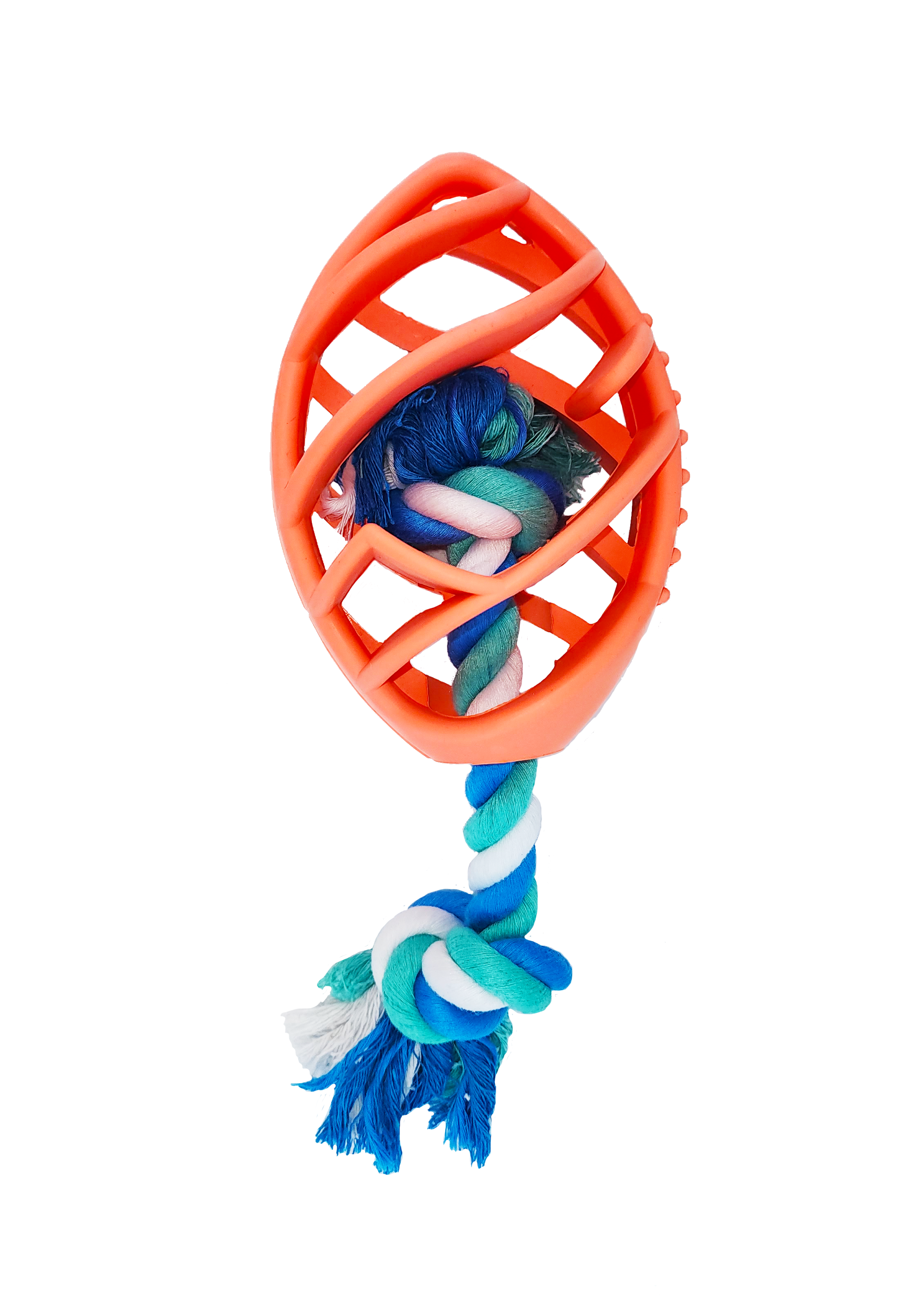 Rubber Football Chew Toy with Tug Rope, Coral