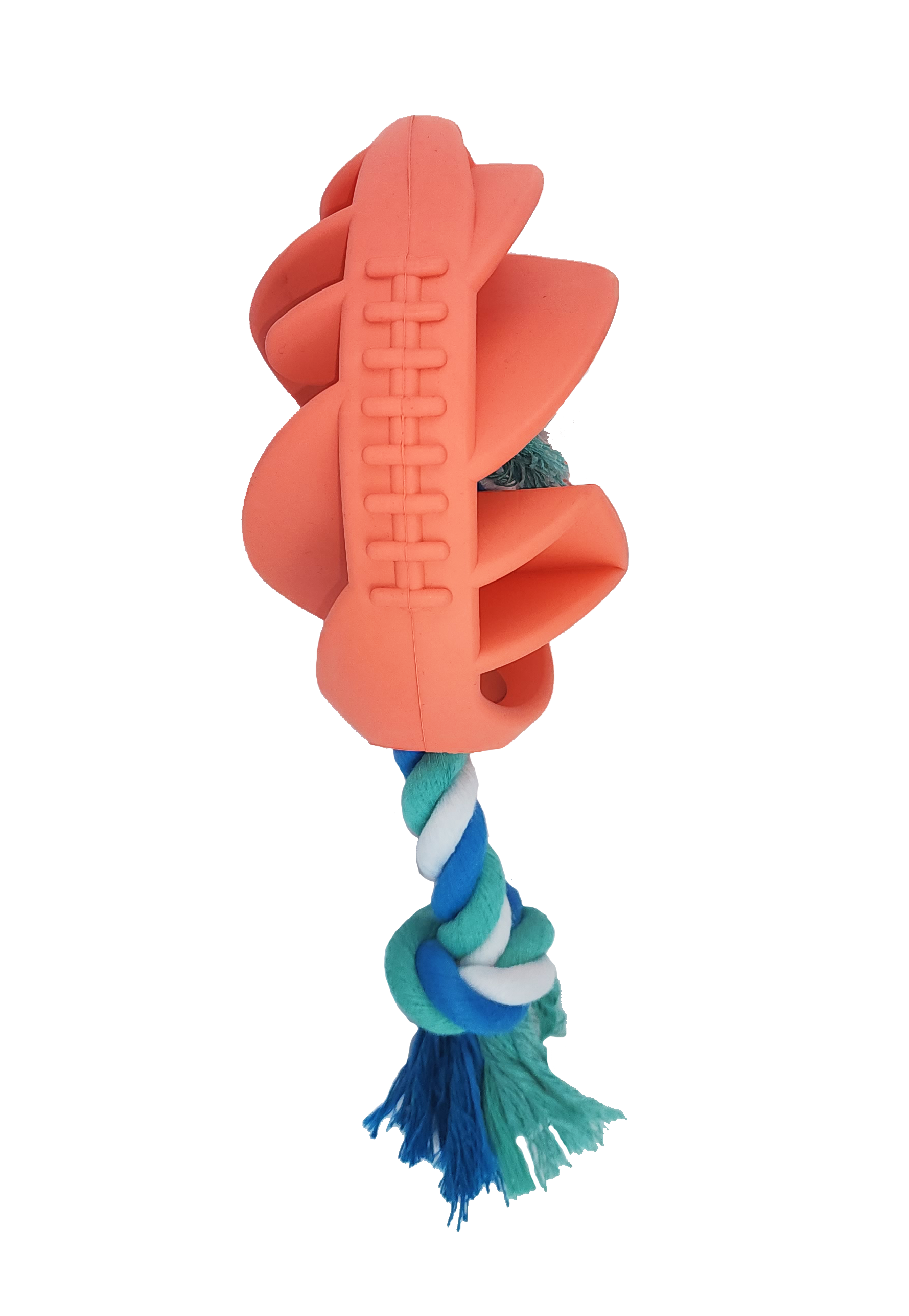 Rubber Football Chew Toy with Tug Rope, Coral thumbnail