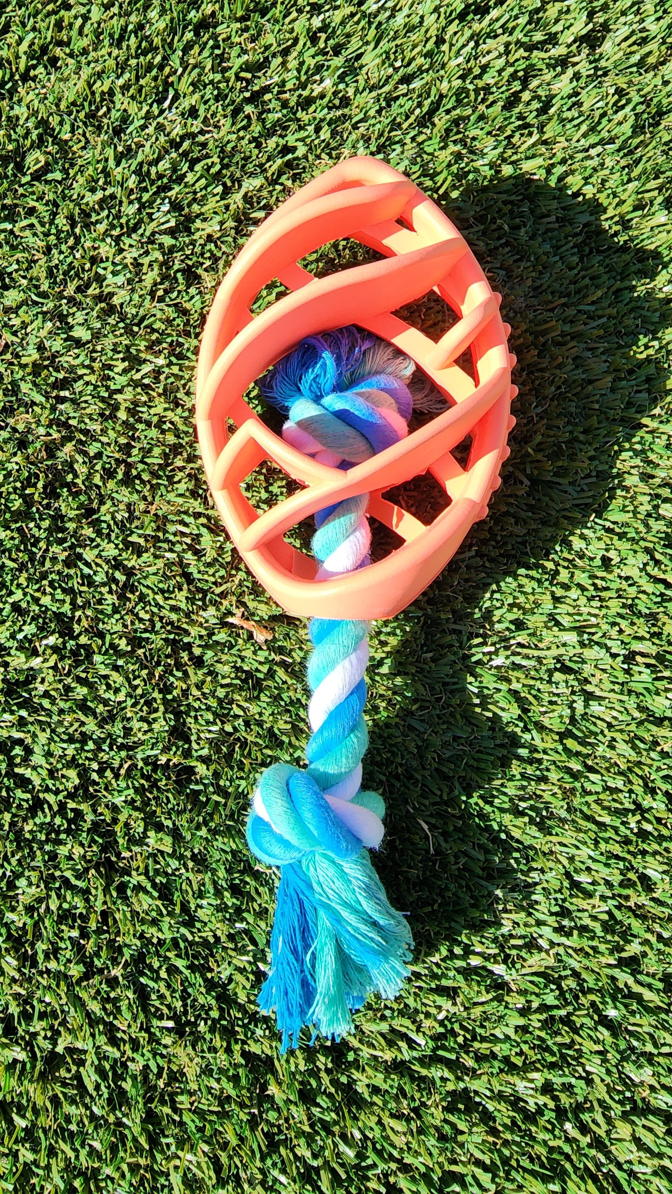 Rubber Football Chew Toy with Tug Rope, Coral thumbnail