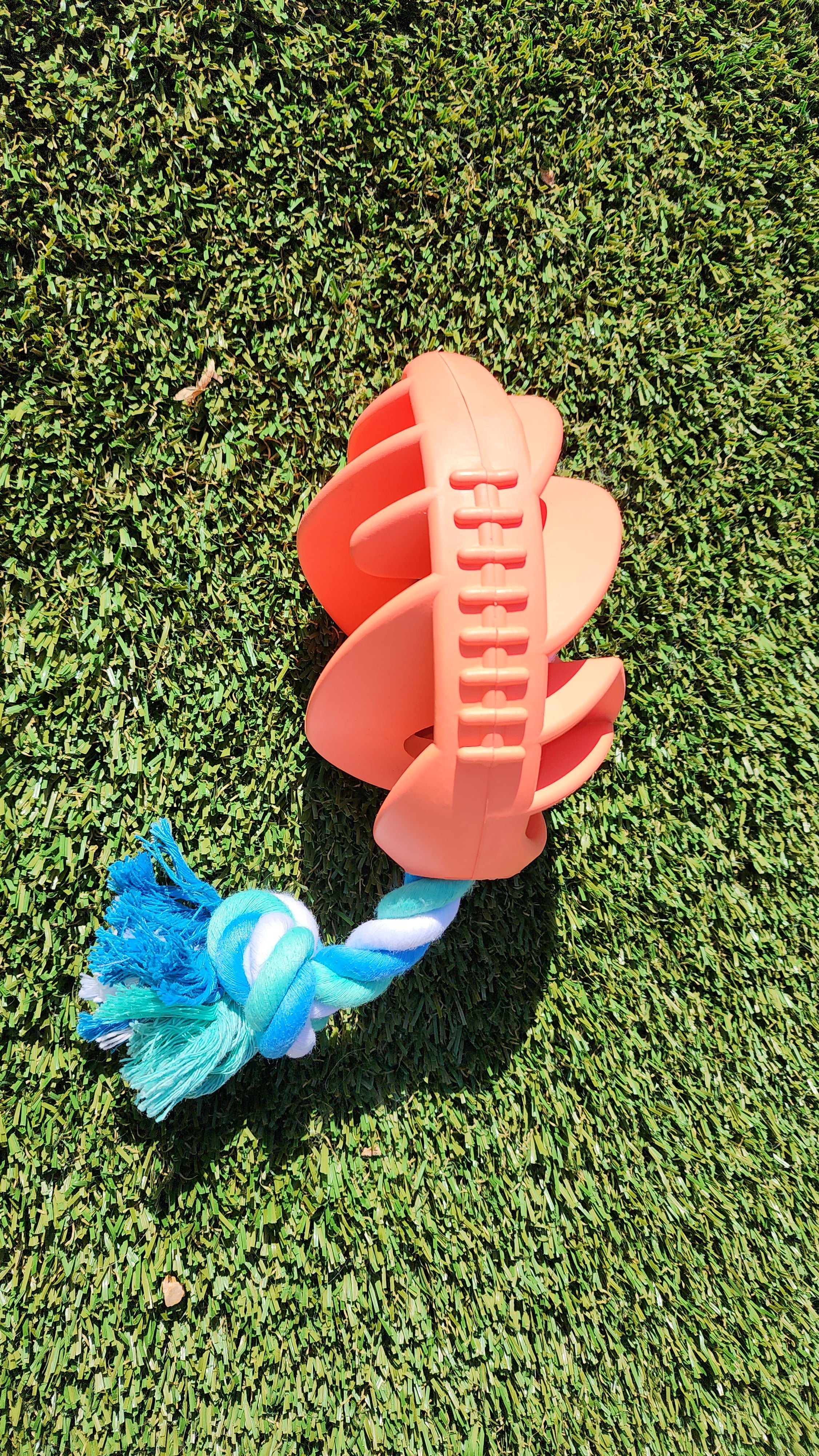Rubber Football Chew Toy with Tug Rope, Coral thumbnail