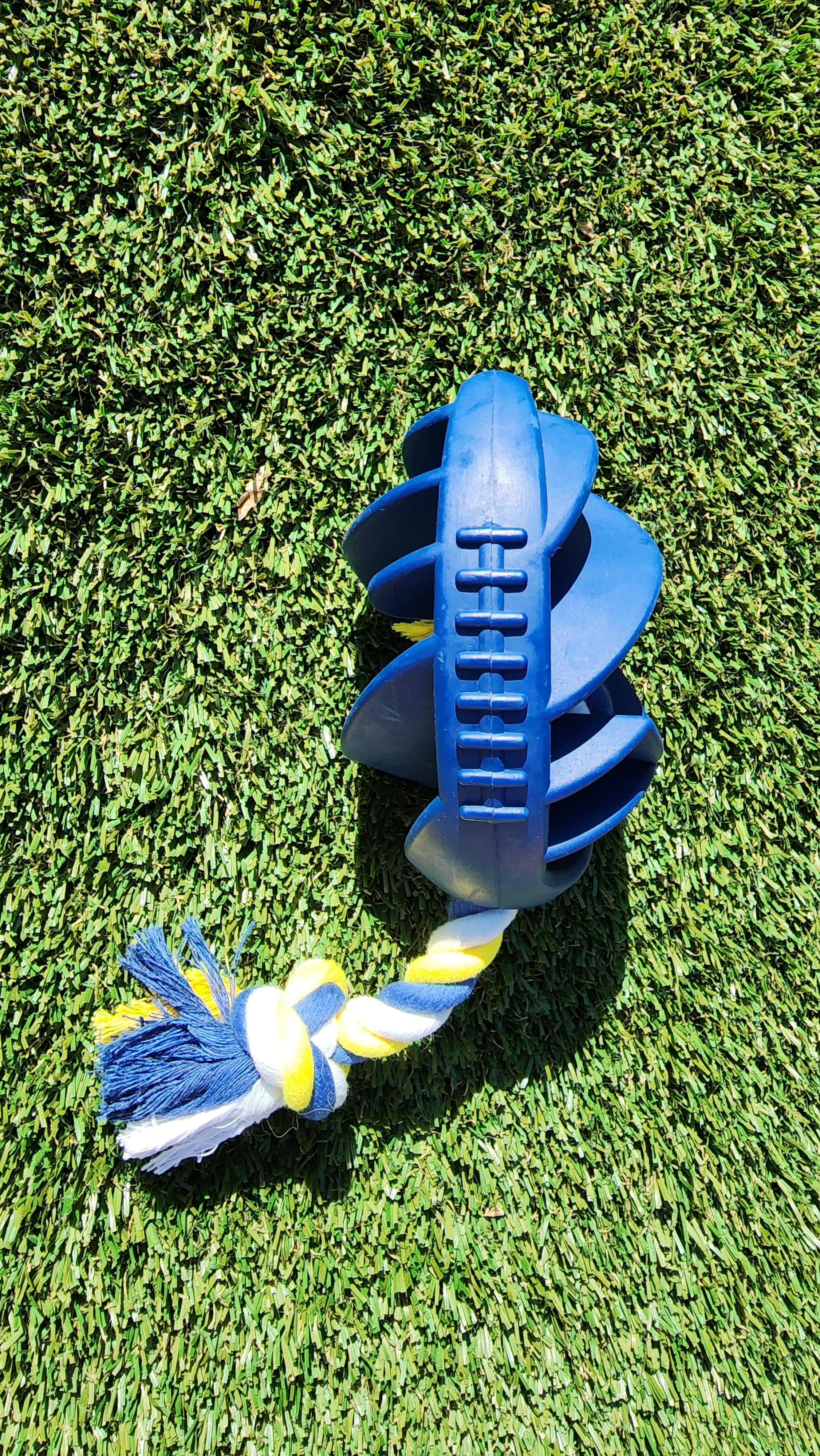 Rubber Football Chew Toy with Tug Rope, Navy Blue thumbnail