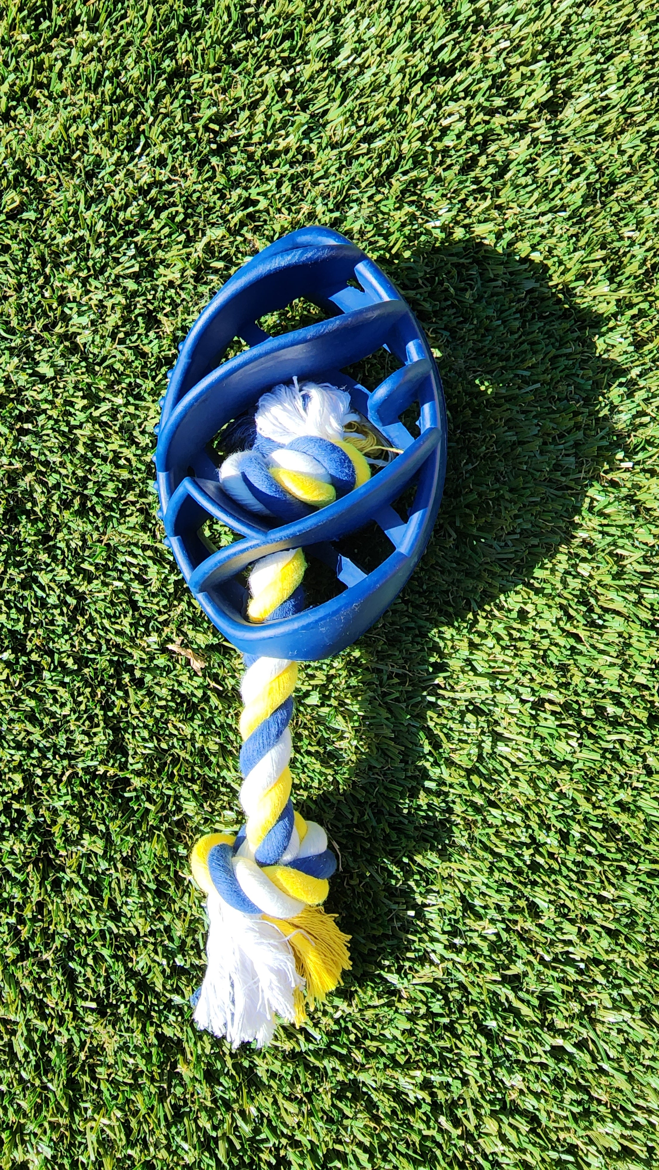 Rubber Football Chew Toy with Tug Rope, Navy Blue thumbnail